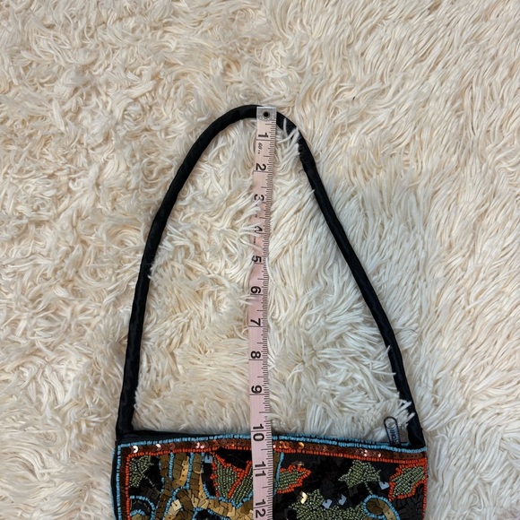 Vintage half moon shoulder bag Cristal embellished fabric with zip black gold - Picture 7 of 7